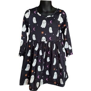 Toddler Girls Boutique Halloween Ghost Print A Line Long Sleeve Dress - Sz 3/4